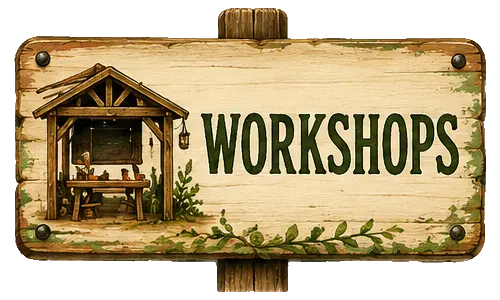 Workshops - hands-on classes, demonstrations, mentoring, traditional skills, and practical learning.